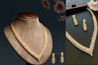 The Nivriti Micro-Plated Chevron Cz Necklace Set