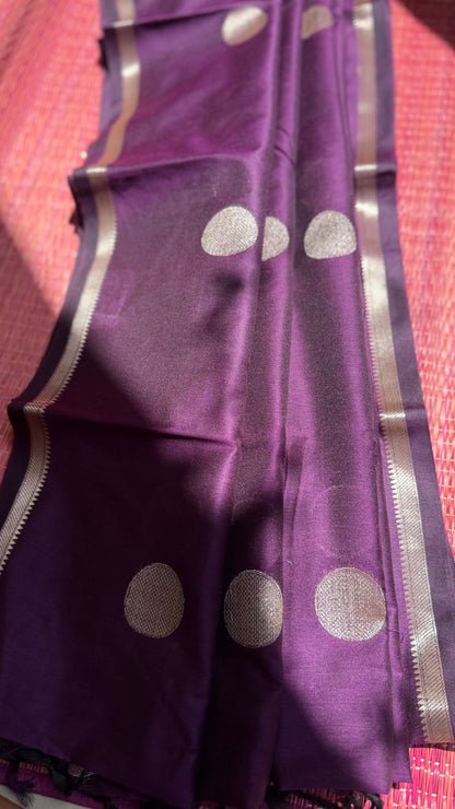 Royal Purple Soft Silk Saree with Zari Polka Dots | Hridha