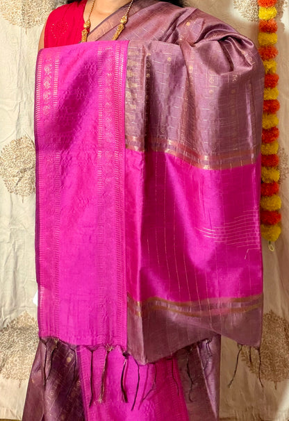 Ethereal Mauve & Magenta Tussar Silk Saree