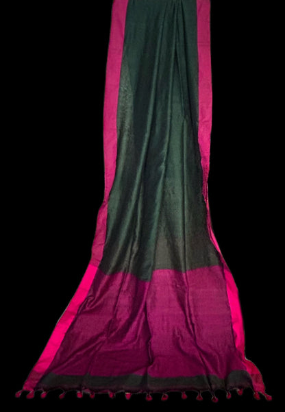 Bottle green Linen saree