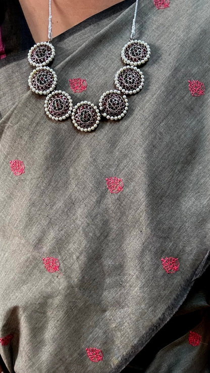 Gorgeous Grey Block Print Saree