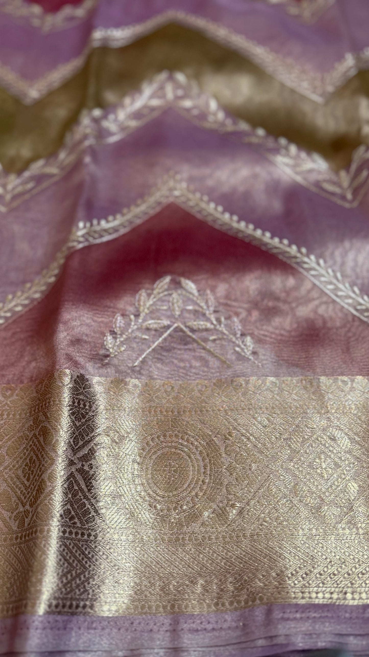 Embroidered Aura Tissue Silk Sarees with Ornate Zari Border