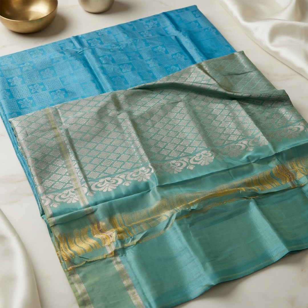 Cerulean Mist Soft Silk Saree