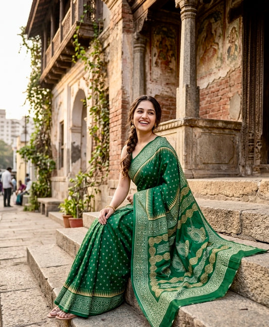 Green printed silk