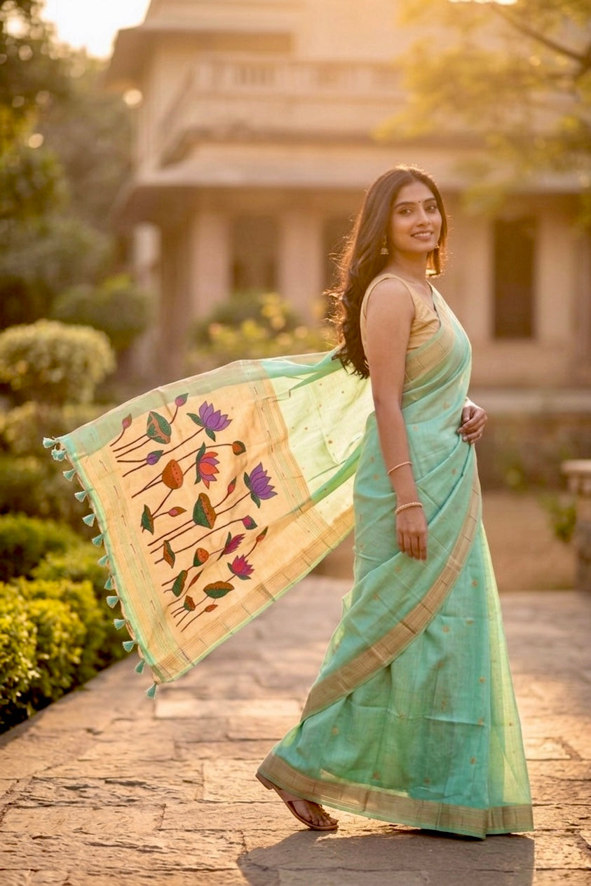 Hridha | The Lotus Collection: Handcrafted Heritage Sarees with Tissue Pallu