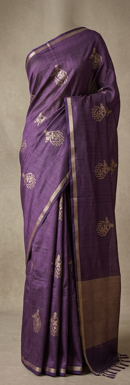 Heritage in Violet: Tussar Silk Saree