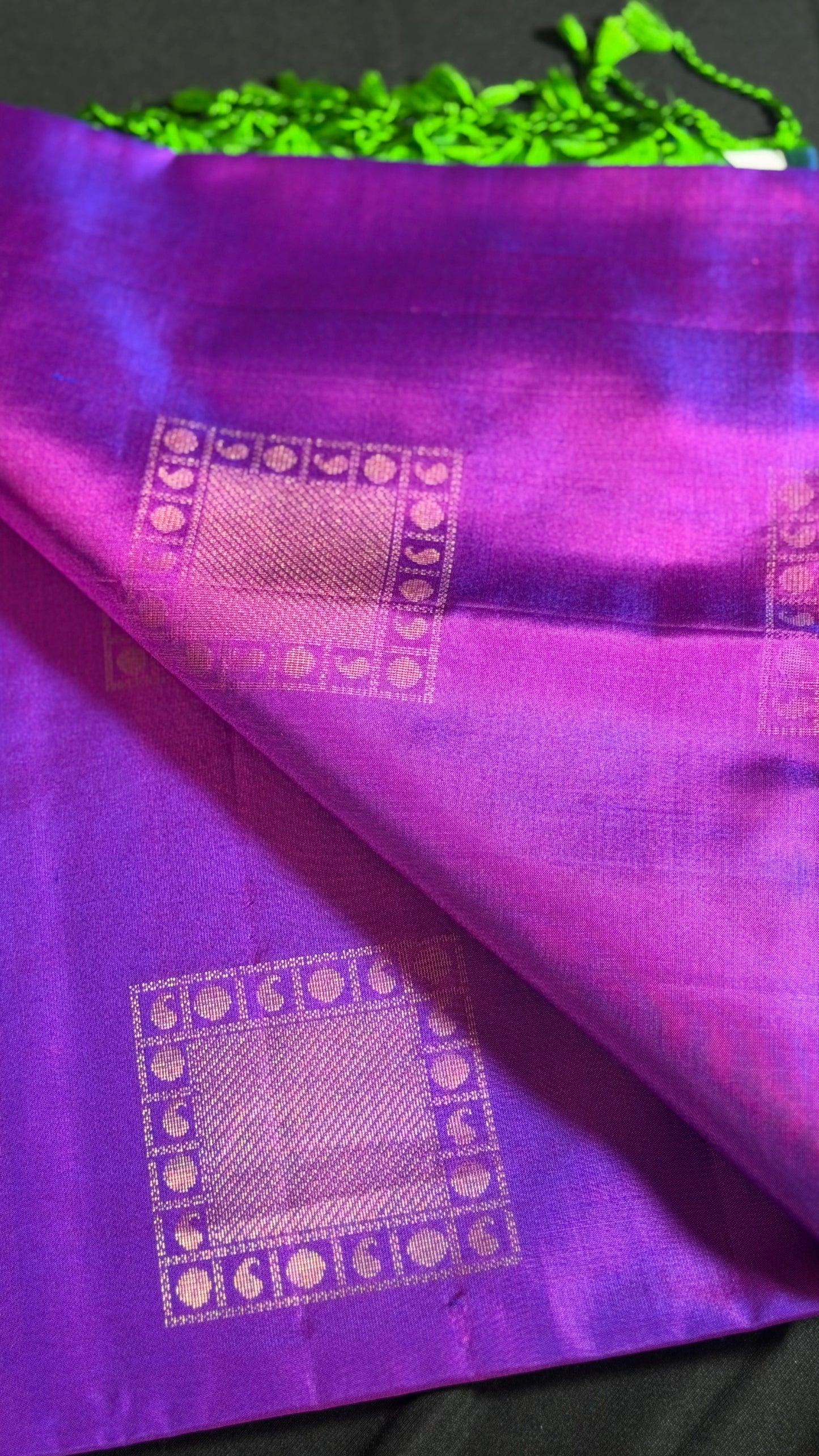 Royal Majenta & Emerald Grid Pure Kanchipuram Silk Saree