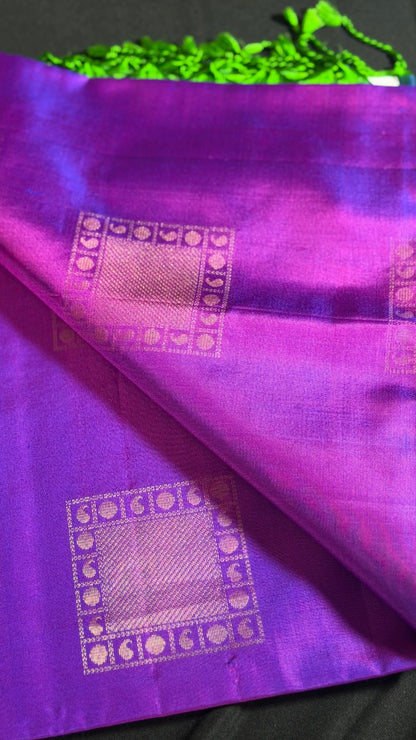 Royal Majenta & Emerald Grid Pure Kanchipuram Silk Saree