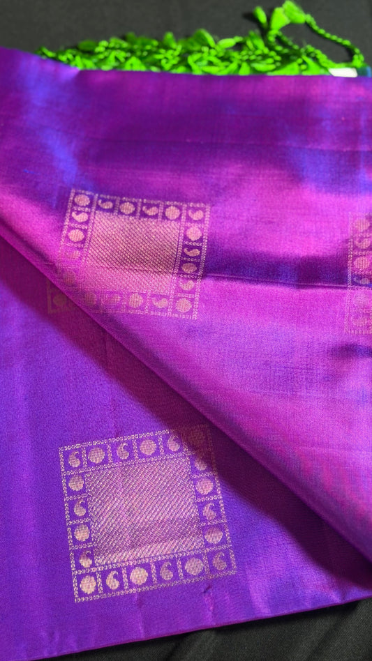 Royal Majenta & Emerald Grid Pure Kanchipuram Silk Saree