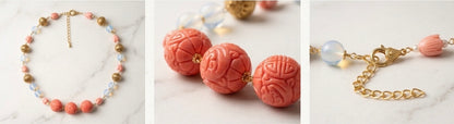 The Imperial Coral & Opalite neckpiece