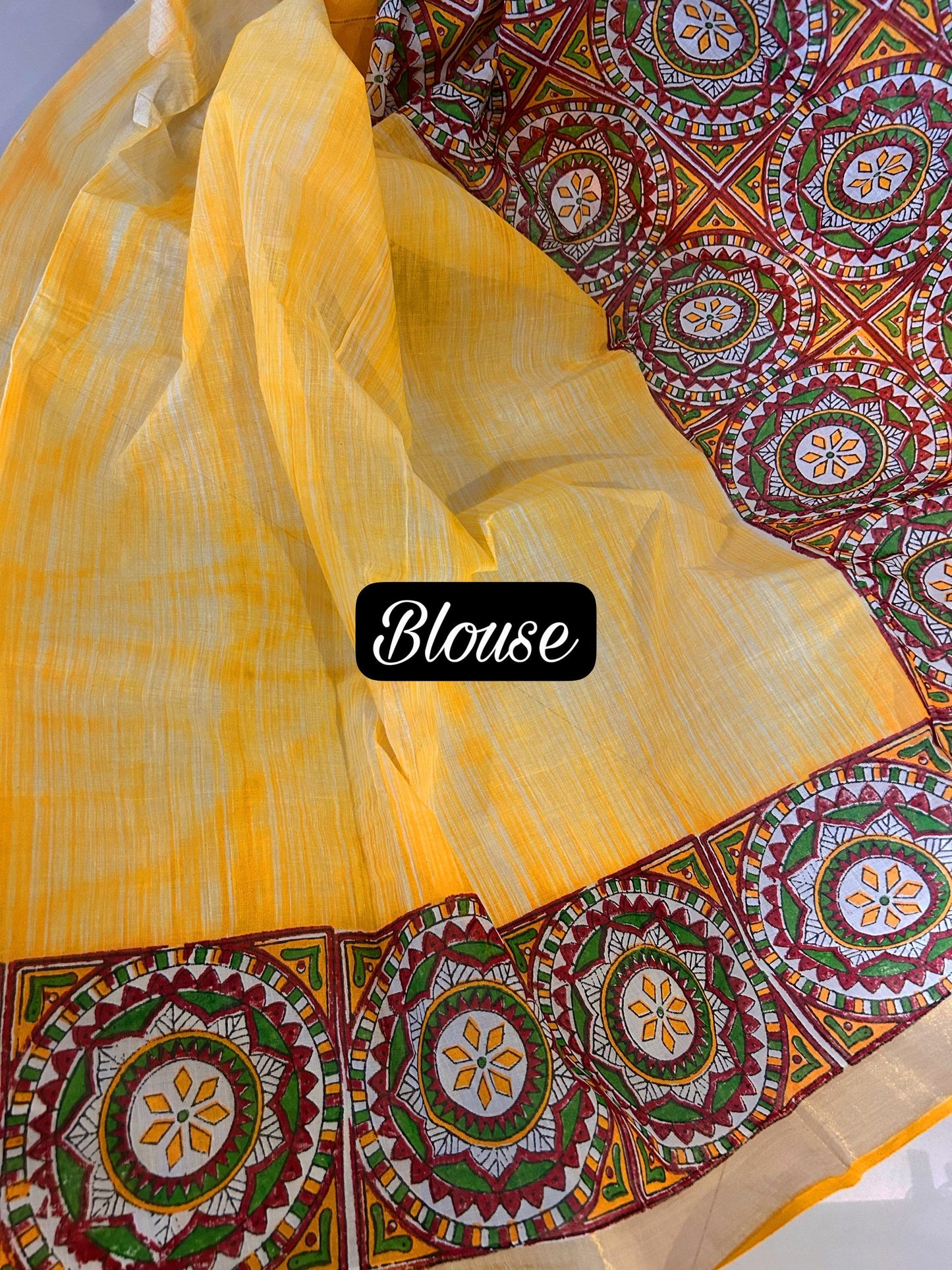Mustard Partly print cotton saree