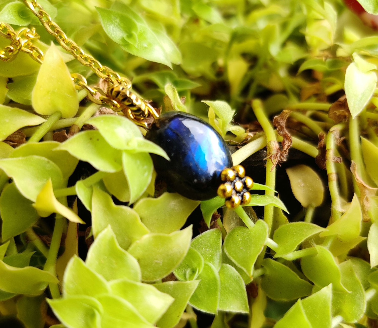 Rainbow moonstone pendant with chain