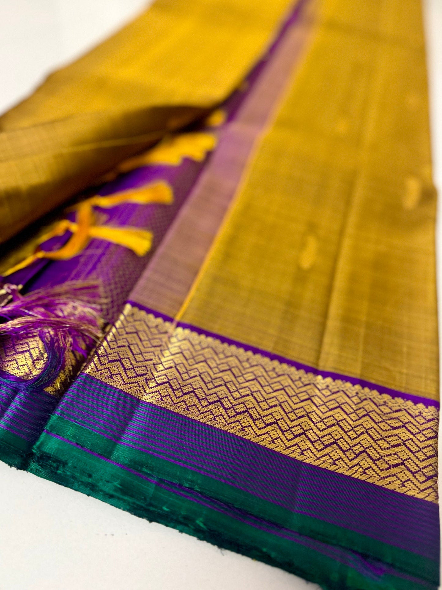 Mridula Mustard & Violet Pure Silk Saree | Traditional Handloom