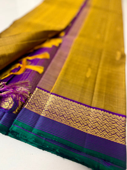 Mridula Mustard & Violet Pure Silk Saree | Traditional Handloom