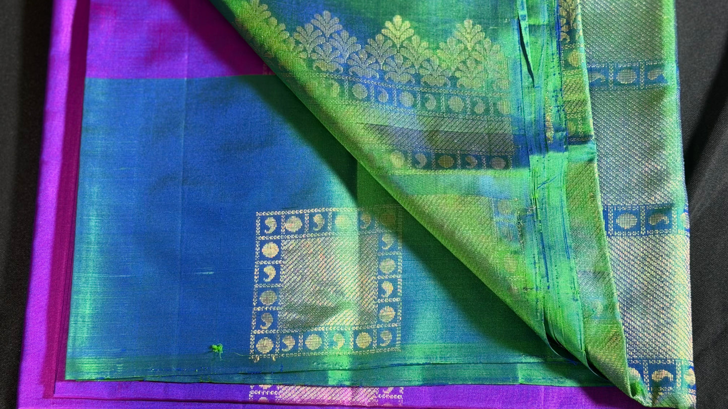Royal Majenta & Emerald Grid Pure Kanchipuram Silk Saree