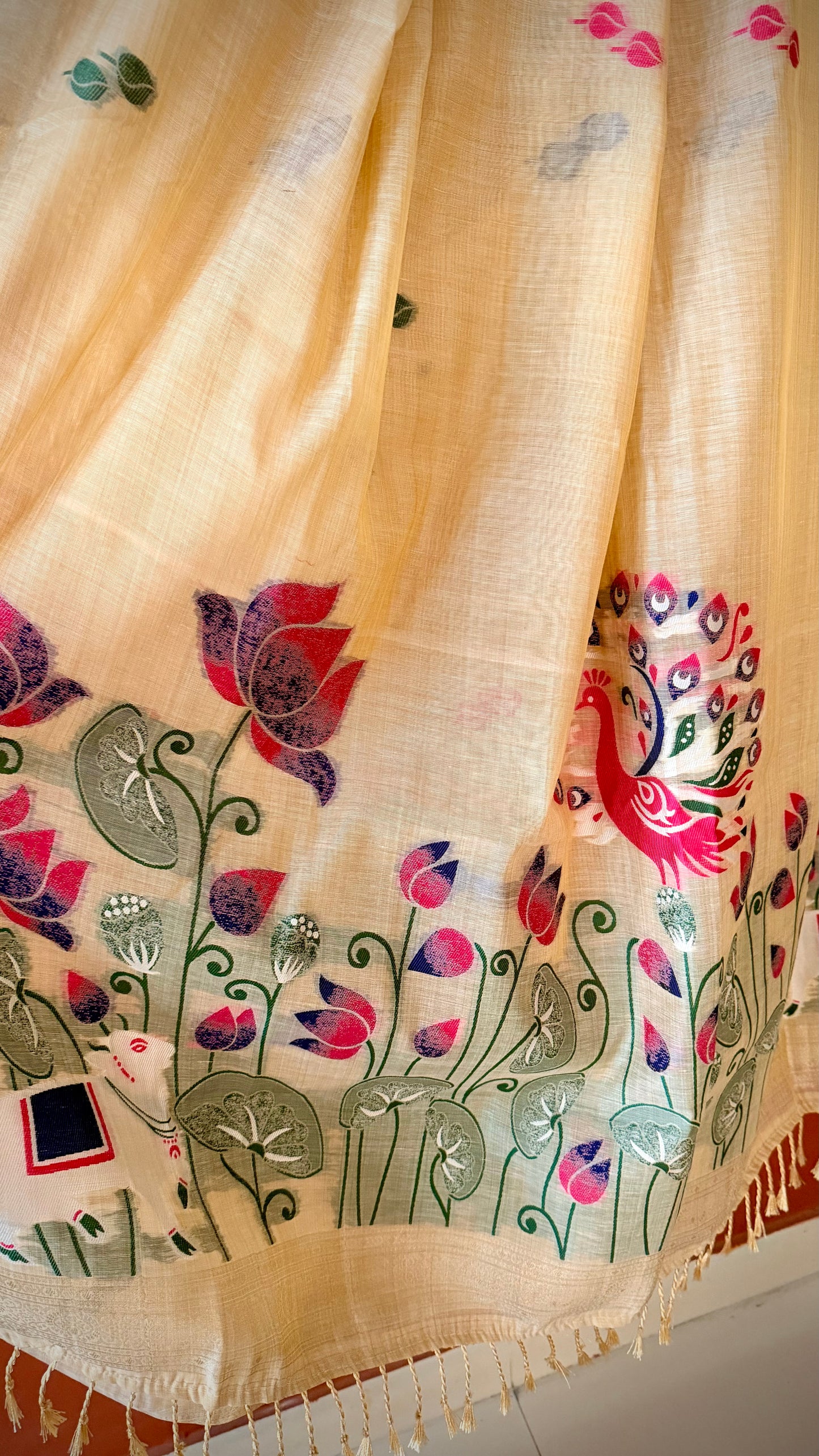 Swarna Muga: Weaved Muga Cotton Saree with Zari Tissue Pallu