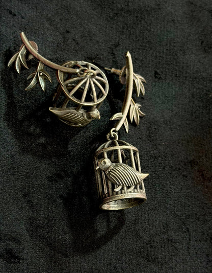 Birdie Black Oxidised Earrings