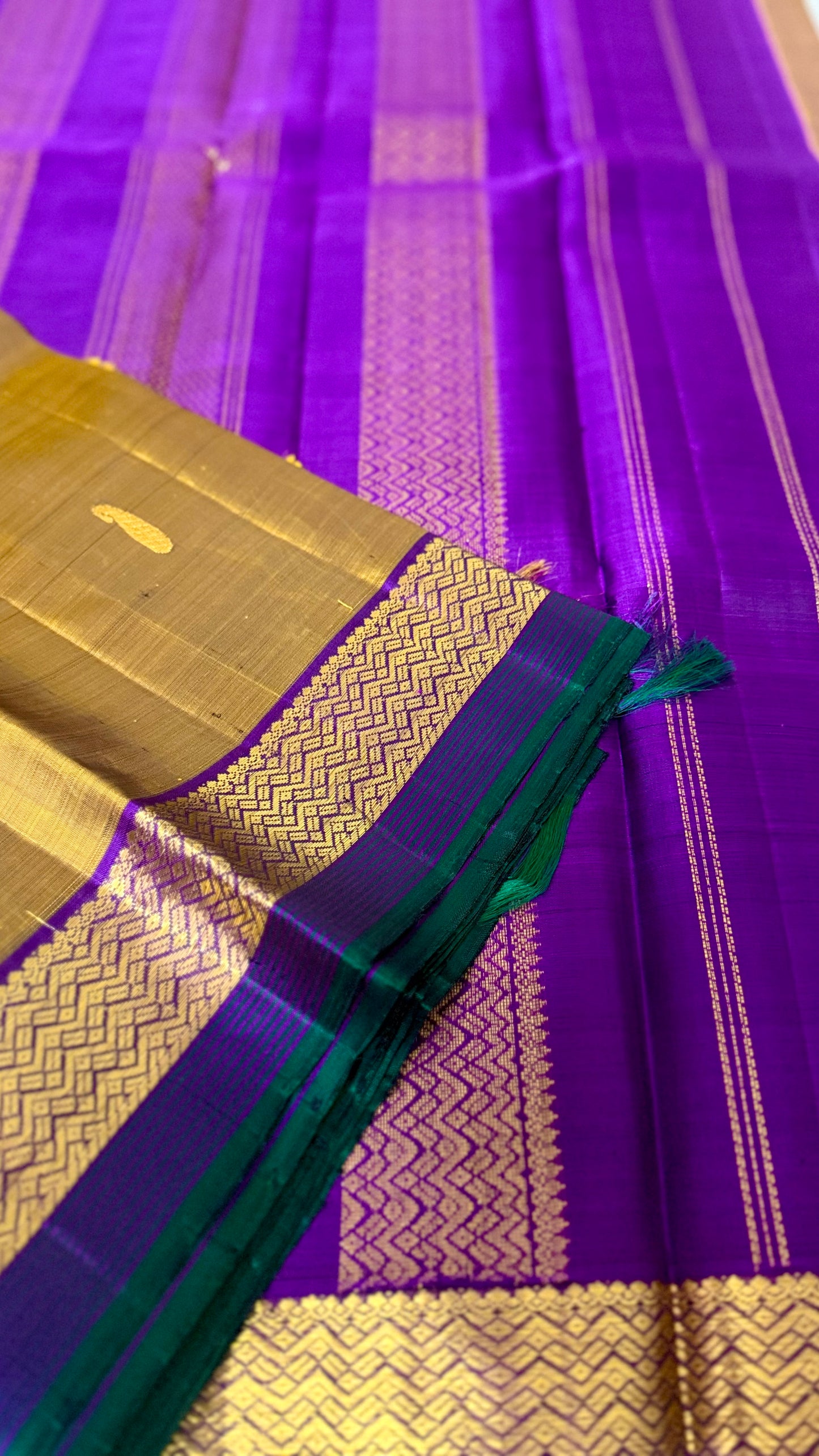 Mridula Mustard & Violet Pure Silk Saree | Traditional Handloom
