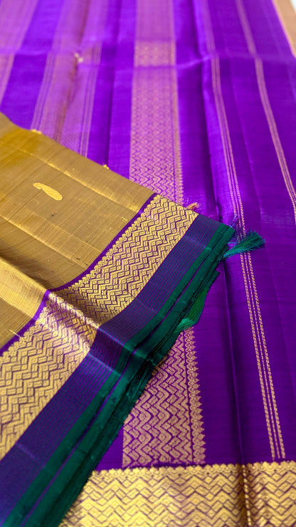 Mridula Mustard & Violet Pure Silk Saree | Traditional Handloom