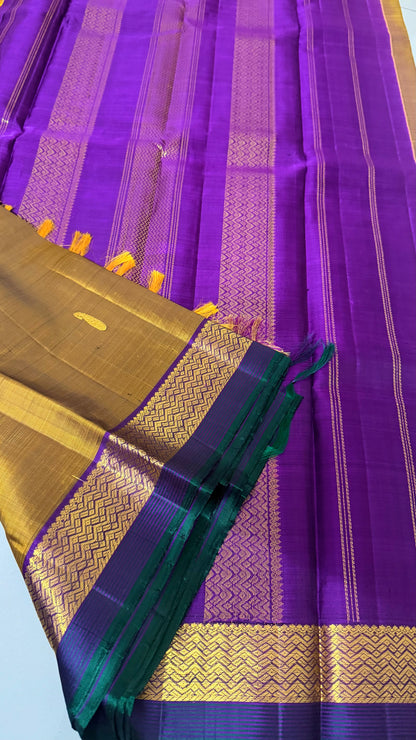 Mridula Mustard & Violet Pure Silk Saree | Traditional Handloom