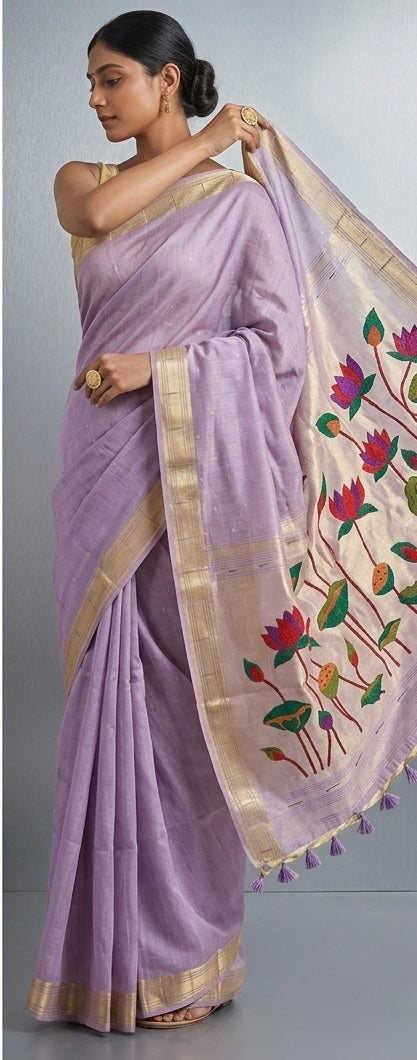 Hridha | The Lotus Collection: Handcrafted Heritage Sarees with Tissue Pallu