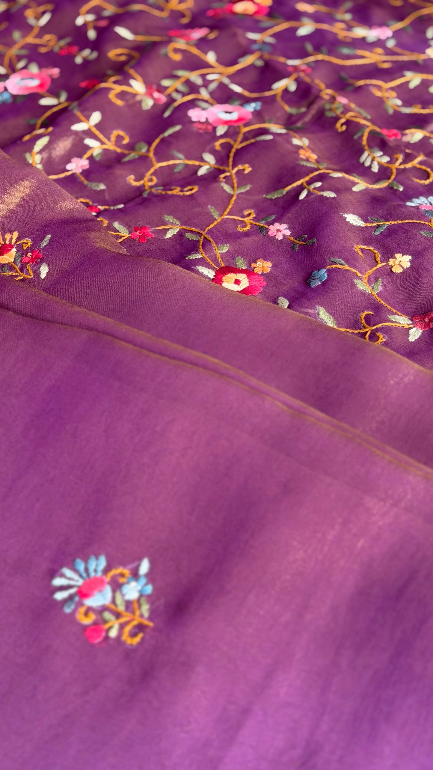 Lustrous Purple Tissue Embroidered Designer Saree
