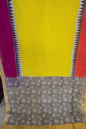 Bright yellow double border cotton saree