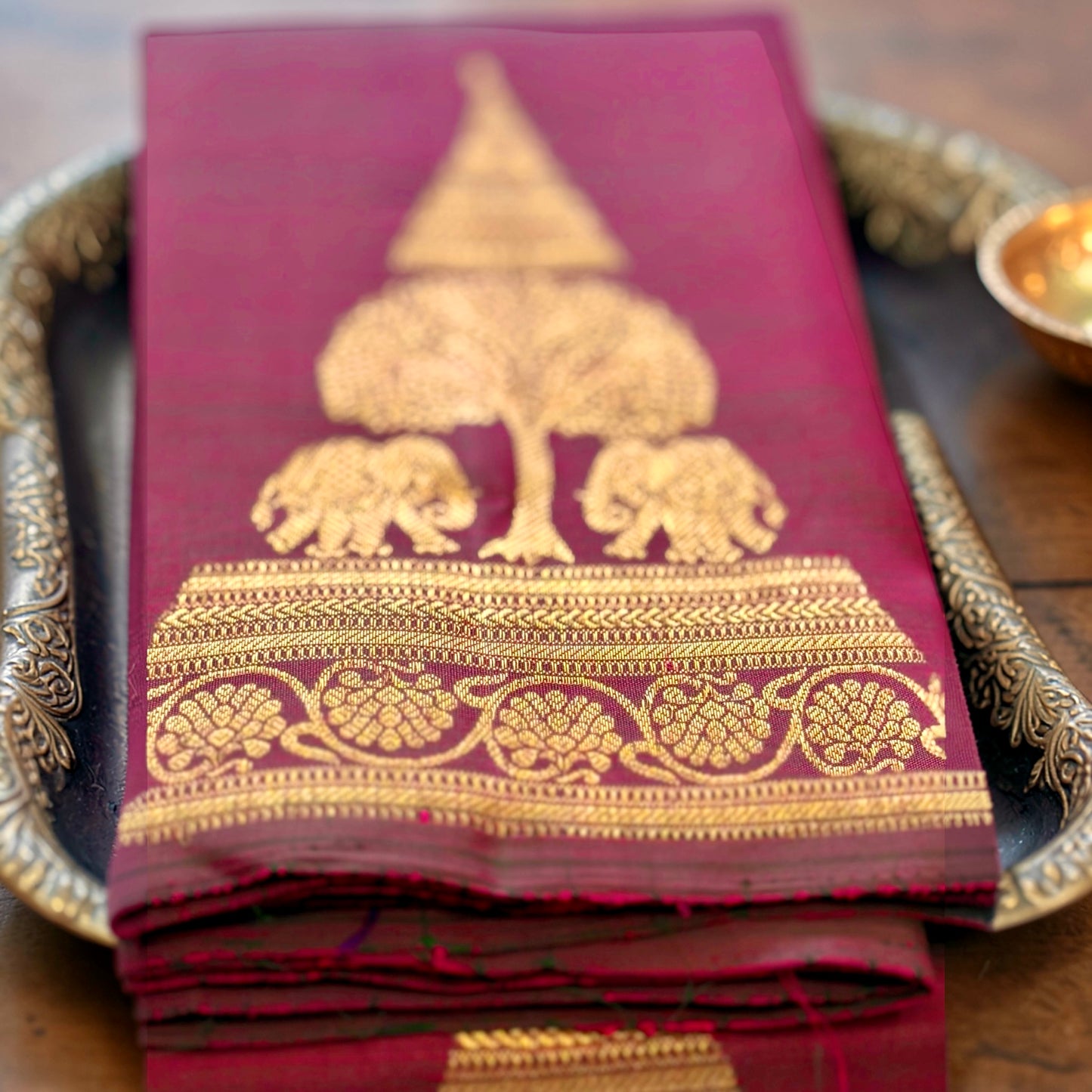 The Maroon Muse - Royal Elephant Pure Silk Saree