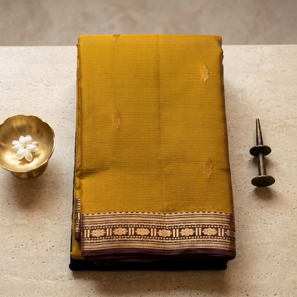 Golden Nectar: Honey Gold & Dark Maroon Kanjivaram Silk