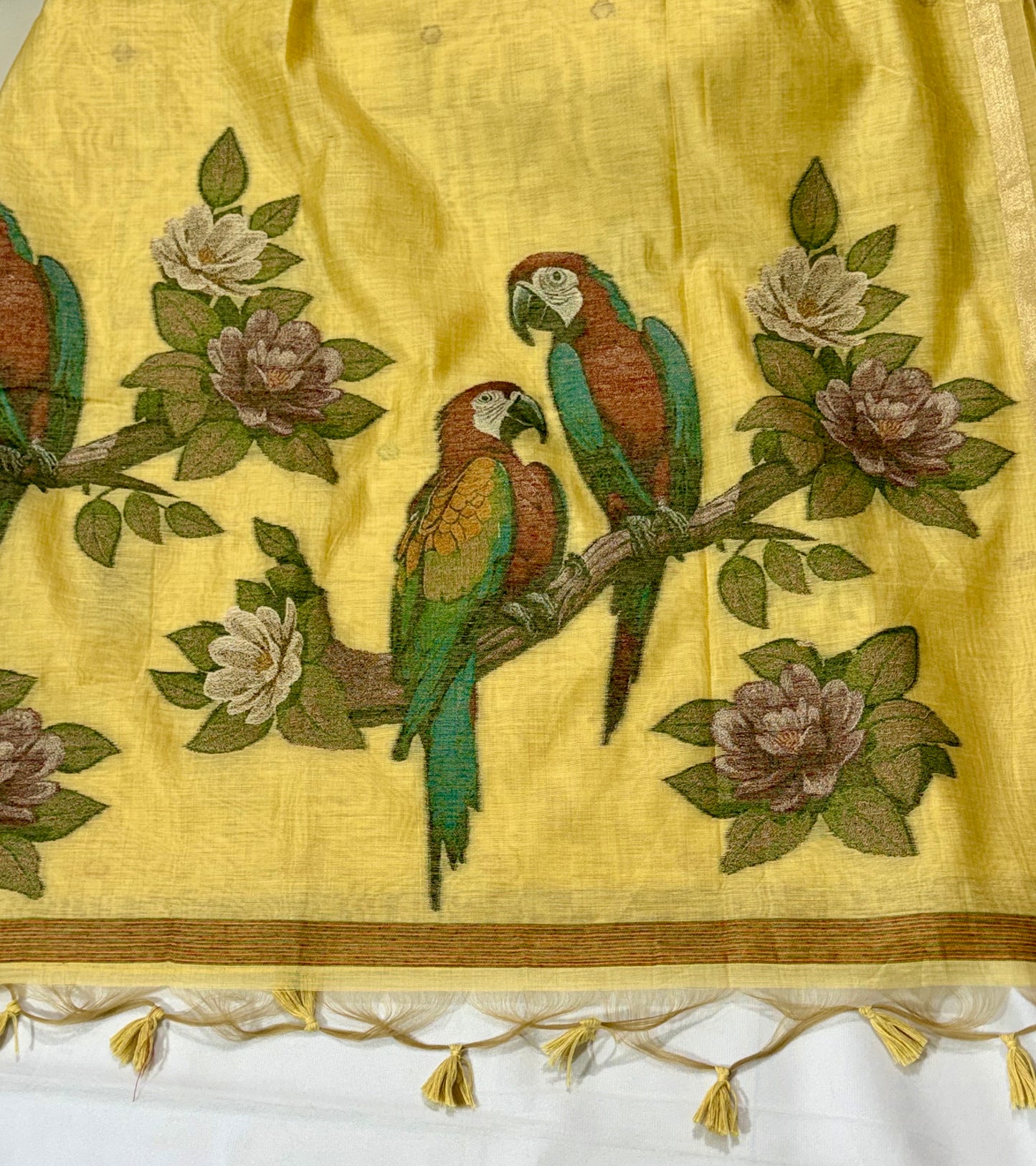Pastel Muga Parrot Weave Saree