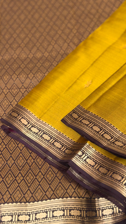 Golden Nectar: Honey Gold & Dark Maroon Kanjivaram Silk