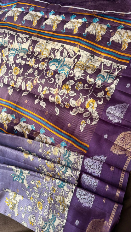 Aura of Artisans: Premium Lavender-Mustard Kalamkari Saree Collection