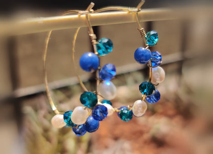 Aqua blue crystal hoops