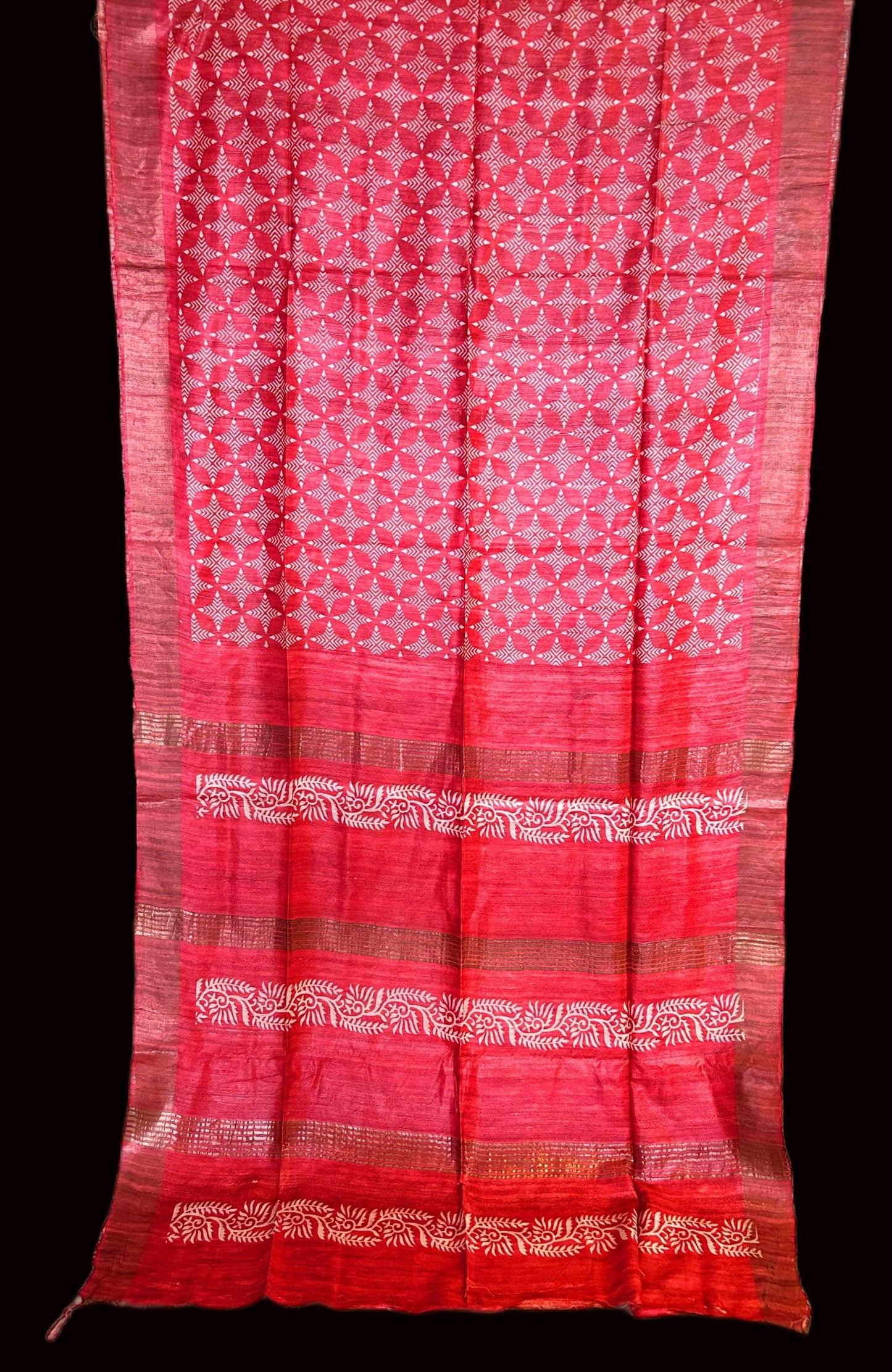 Tussar ghicha saree with block prints