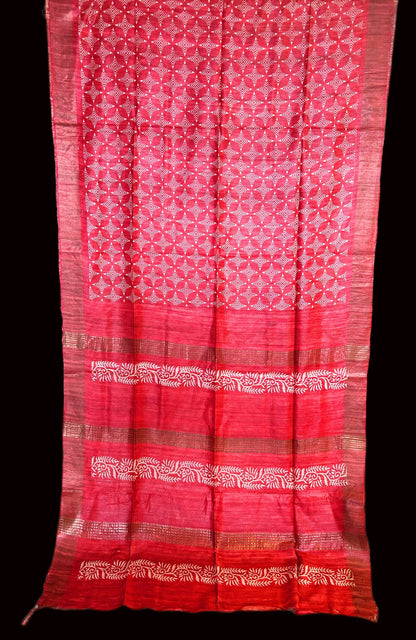 Tussar ghicha saree with block prints