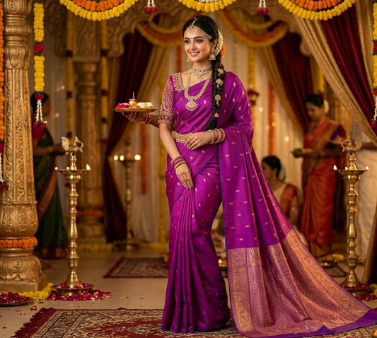 Majestic Magenta: The Aadhira Kanchipuram Pure Silk Saree