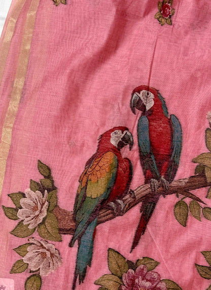 Pastel Muga Parrot Weave Saree