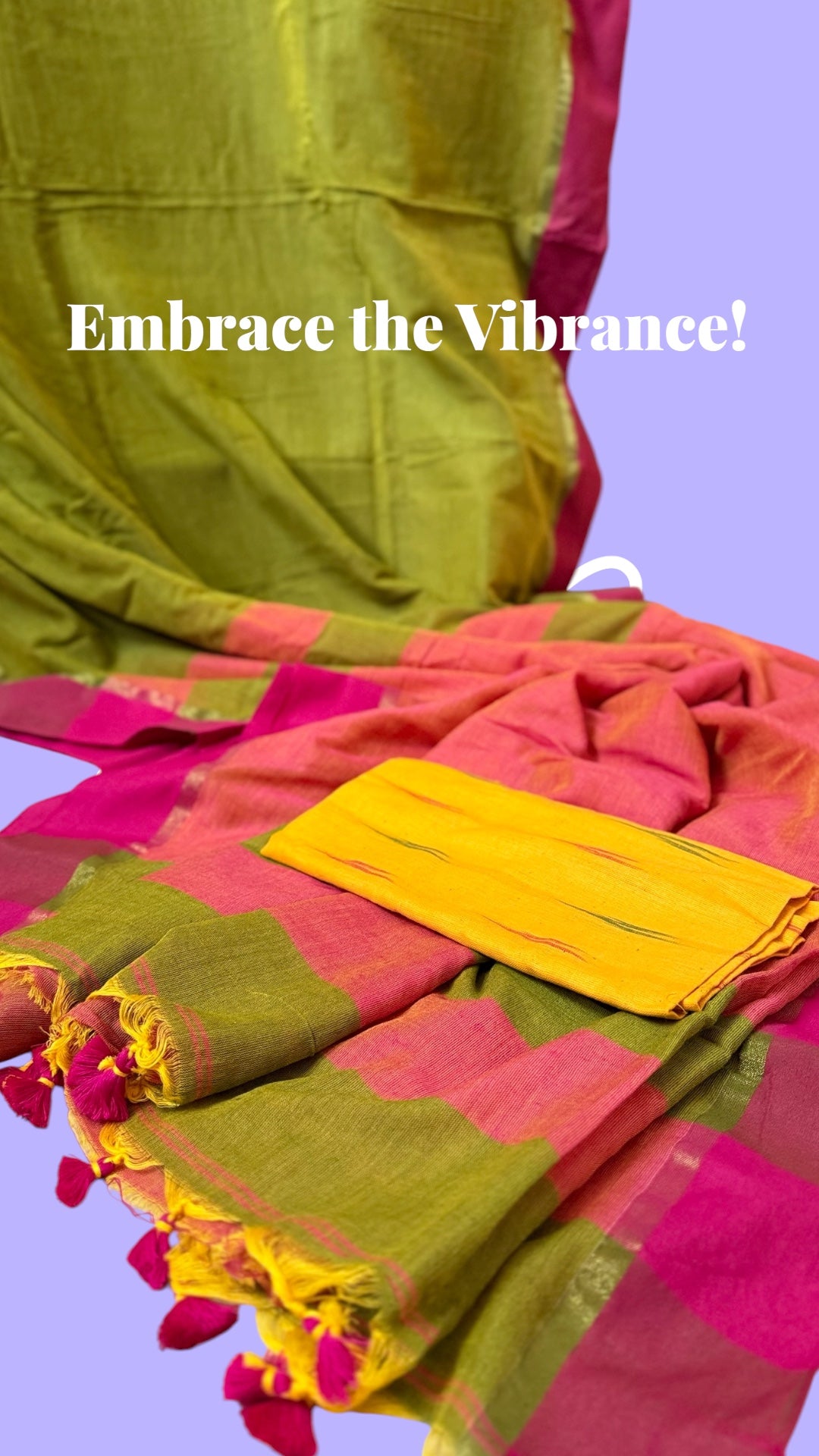 Vibrant Earth: Pure Cotton Saree in Olive with Pink & Orange Pallu