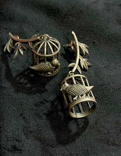 Birdie Black Oxidised Earrings