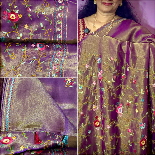 Lustrous Purple Tissue Embroidered Designer Saree