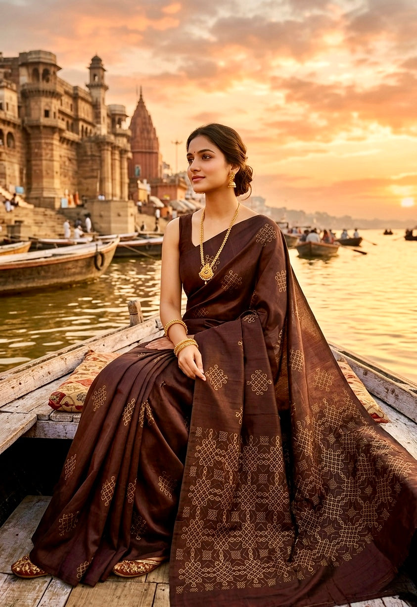 The Earthy Elegance: Coffee Brown Pure Kanjivaram Silk Saree