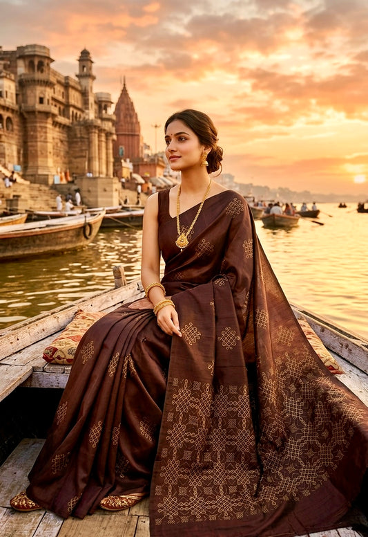 The Earthy Elegance: Coffee Brown Pure Kanjivaram Silk Saree