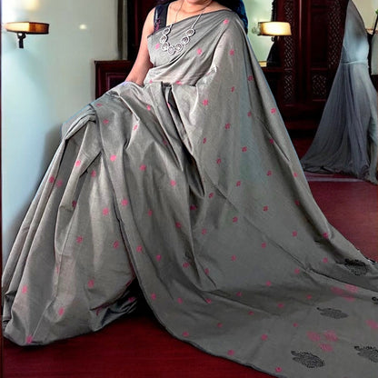 Gorgeous Grey Block Print Saree