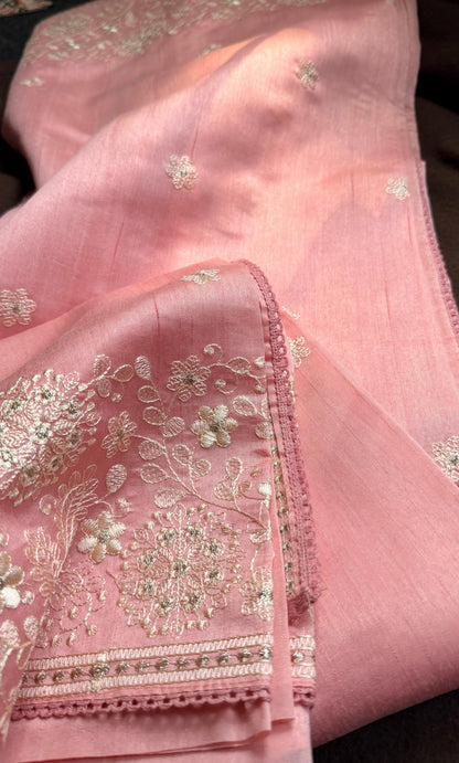 Whispering Pink Raw Silk Saree