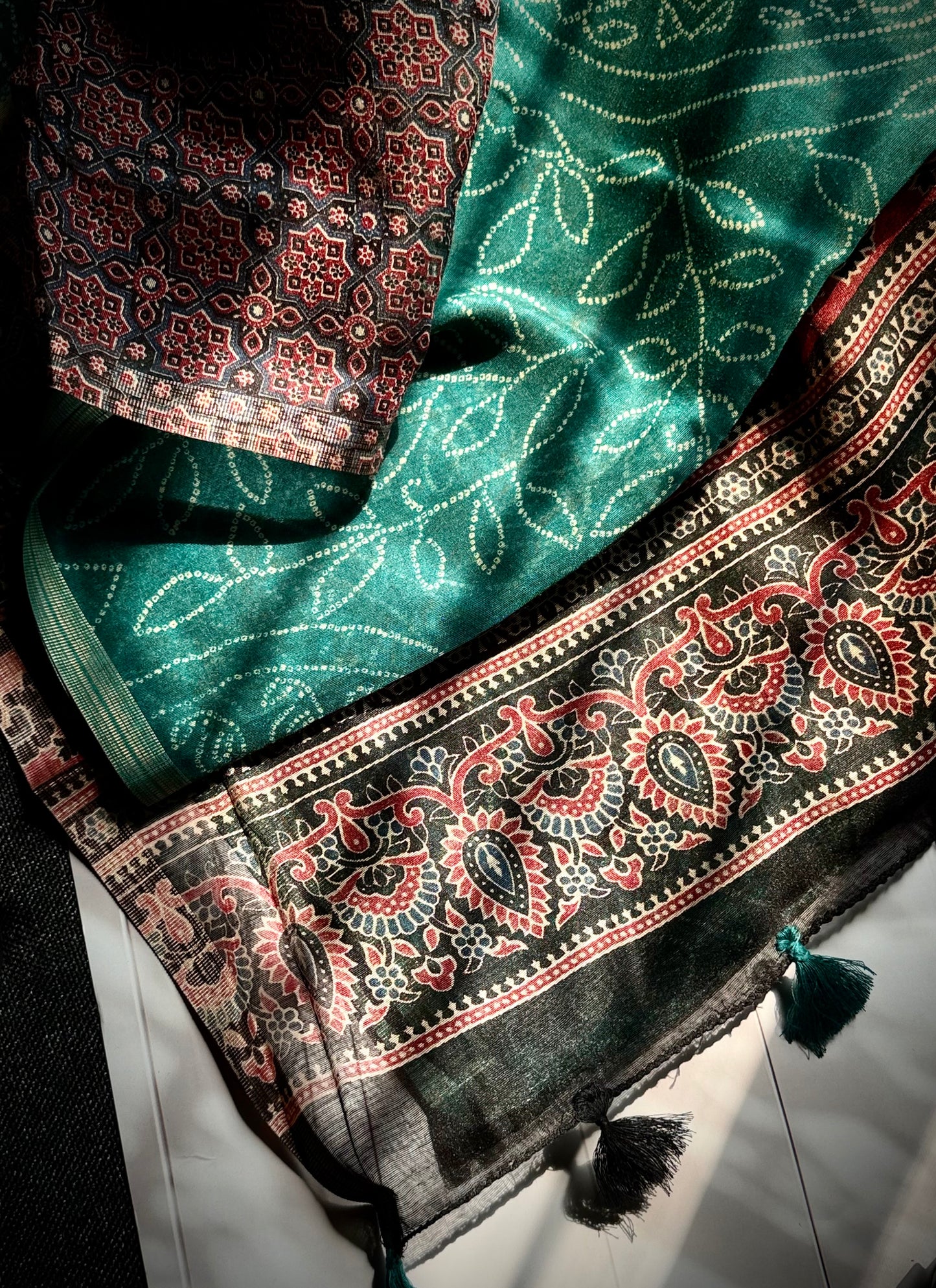 Bandini and Ajrakh combo sarees