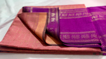 Pastel Peach & Purple Contrast Tussar Silk Saree