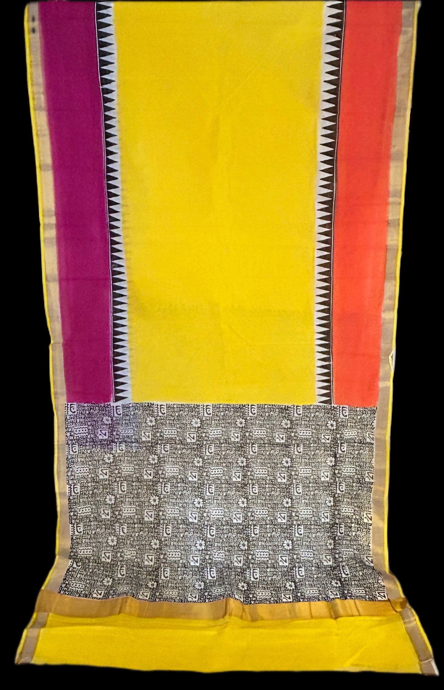 Bright yellow double border cotton saree