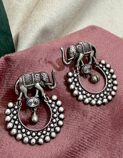 Haathi Oxidised Earrings