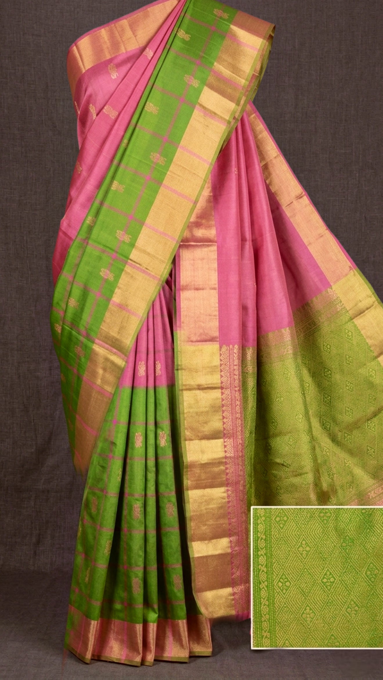 Modern Green Pink Combo in Pure Kanjivaram Silk