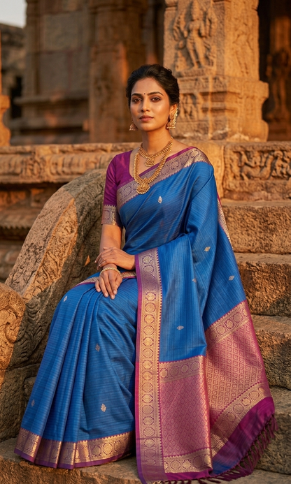 The Iridescent Muse: Peacock Double-Shaded Silk Saree